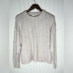 H&M Neutral Knitted‎ Crewneck Sweater Beaded Embellishments | Small